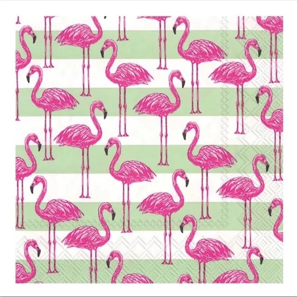 Rosanne Beck Flamingo Stripe Cocktail Party Napkins, 40 ct